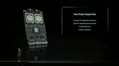 Nvidia представила Vera Rubin Superchip с 6 трлн транзисторов. Тут два GPU, 88-ядерный CPU и 586 ГБ памяти