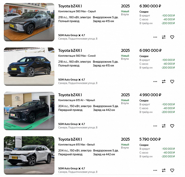 В Россию едет партия кроссоверов Toyota bZ4X 2025: три комплектации и полный привод в топе &mdash; от 4,99 млн рублей