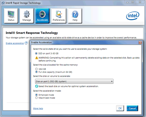 Включение Smart Response, выбор параметров