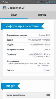 Обзор Huawei Honor 2. Скриншоты. Geekbench 2