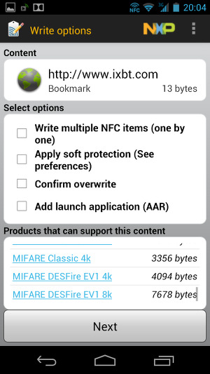 Запись меток в NXP Semiconductors TagWriter
