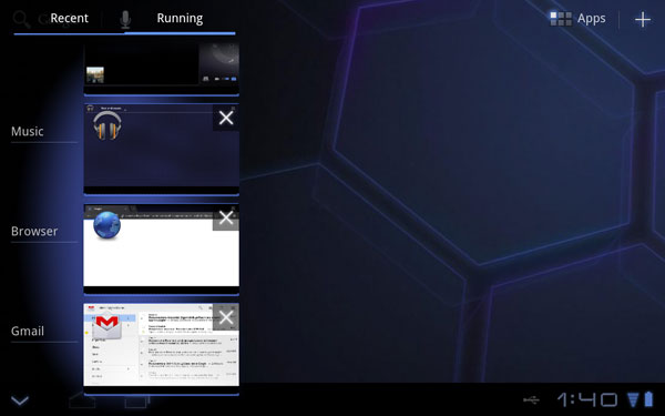 Миниатюры открытых приложений на Huawei MediaPad