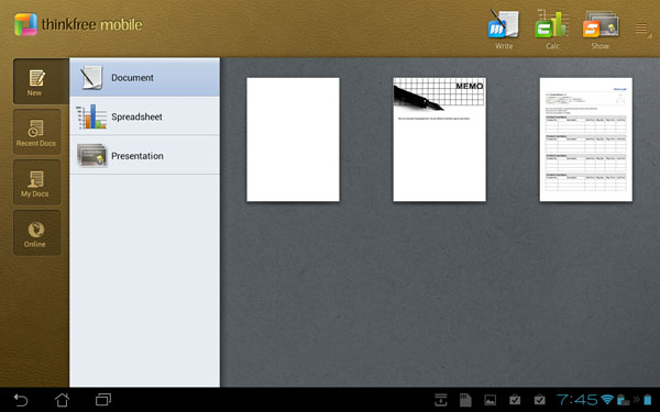 Скриншот ThinkFree Mobile for Tablet
