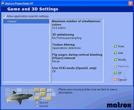 Настройки драйвера Parhelia