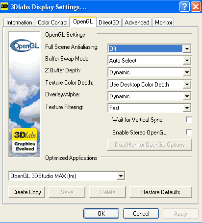 Настройки драйвера OpenGL для VP870